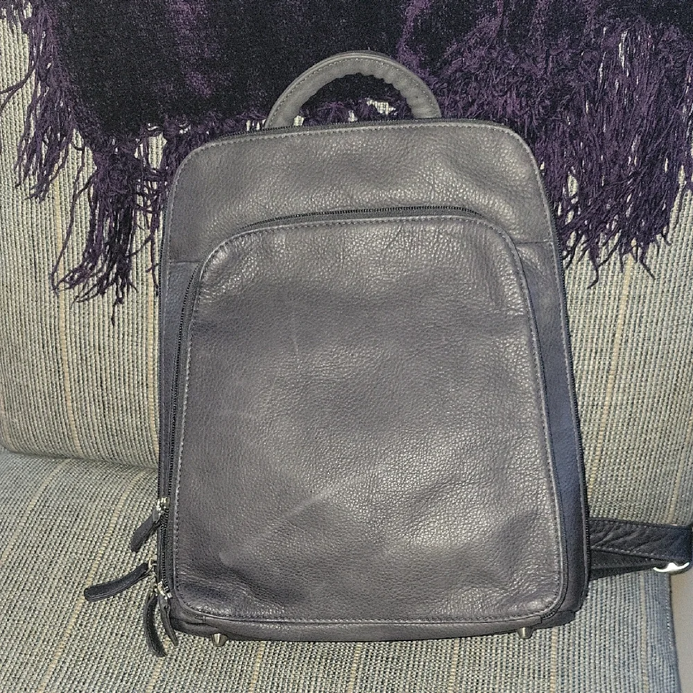 GRAY Leather Backpack - Picture 2 of 11